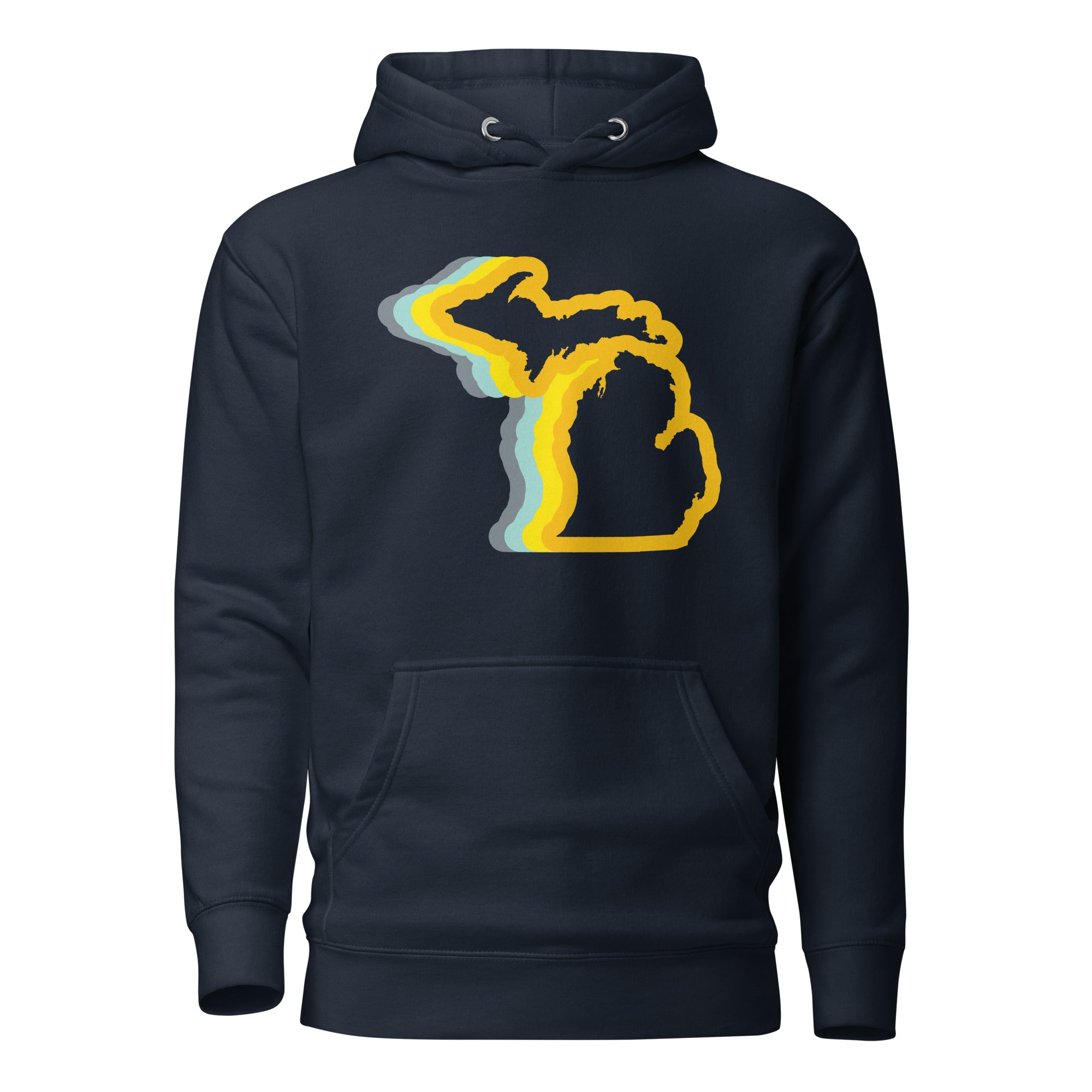 Michigan 70's Premium Pullover Unisex Hoodie - Navy / Gold Color Wave hoodie Enjoy Michigan