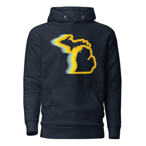 Michigan 70's Premium Pullover Unisex Hoodie - Navy / Gold Color Wave hoodie Enjoy Michigan