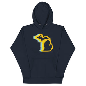Michigan 70's Premium Pullover Unisex Hoodie - Navy / Gold Color Wave hoodie Enjoy Michigan