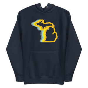 Michigan 70's Premium Pullover Unisex Hoodie - Navy / Gold Color Wave hoodie Enjoy Michigan