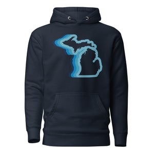 Michigan 70's Premium Pullover Unisex Hoodie - Navy / Blue Color Wave hoodie Enjoy Michigan