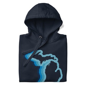 Michigan 70's Premium Pullover Unisex Hoodie - Navy / Blue Color Wave hoodie Enjoy Michigan
