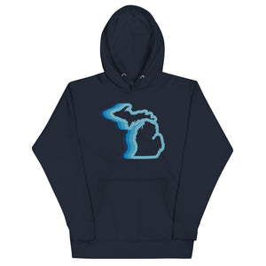 Michigan 70's Premium Pullover Unisex Hoodie - Navy / Blue Color Wave hoodie Enjoy Michigan