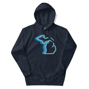 Michigan 70's Premium Pullover Unisex Hoodie - Navy / Blue Color Wave hoodie Enjoy Michigan