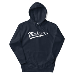 Michigan Script Premium Pullover Unisex Hoodie - Navy / White hoodie Enjoy Michigan