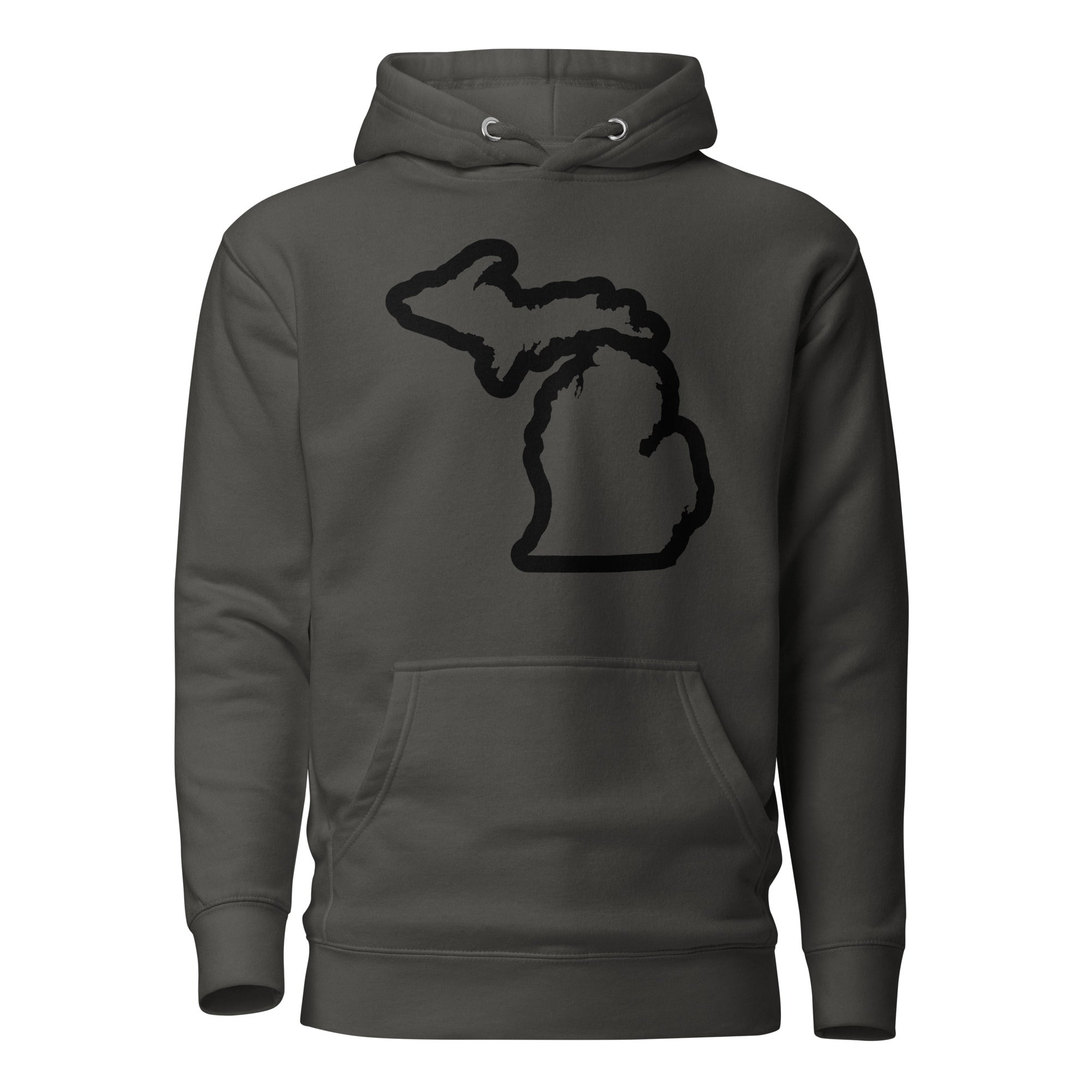Michigan Outline Premium Pullover Unisex Hoodie - Vintage Black / Black hoodie Enjoy Michigan