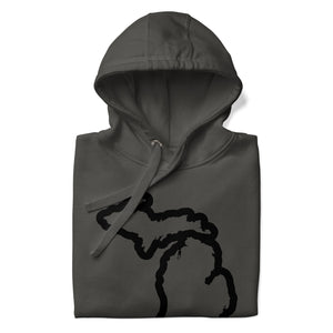 Michigan Outline Premium Pullover Unisex Hoodie - Vintage Black / Black hoodie Enjoy Michigan