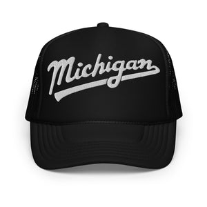 Michigan Script Foam Trucker Hat - Black  Enjoy Michigan Black  