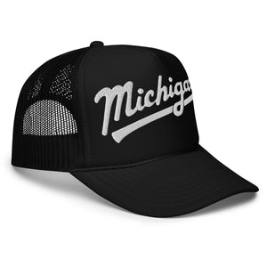 Michigan Script Foam Trucker Hat - Black  Enjoy Michigan   