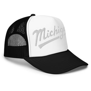 Michigan Script Foam Trucker Hat - Black  Enjoy Michigan   