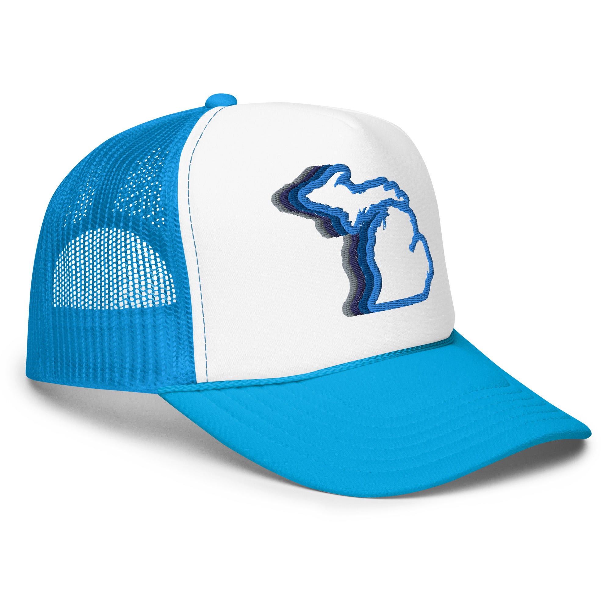 Michigan 70's Embroidered Foam Trucker Hat - Light Blue hat / cap Enjoy Michigan   