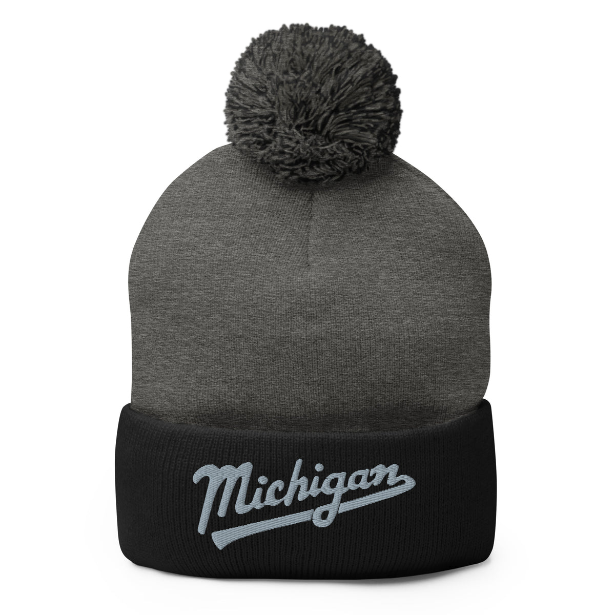Michigan Script Embroidered Pom-Pom Beanie - Black / Dark Heather Enjoy Michigan Default Title