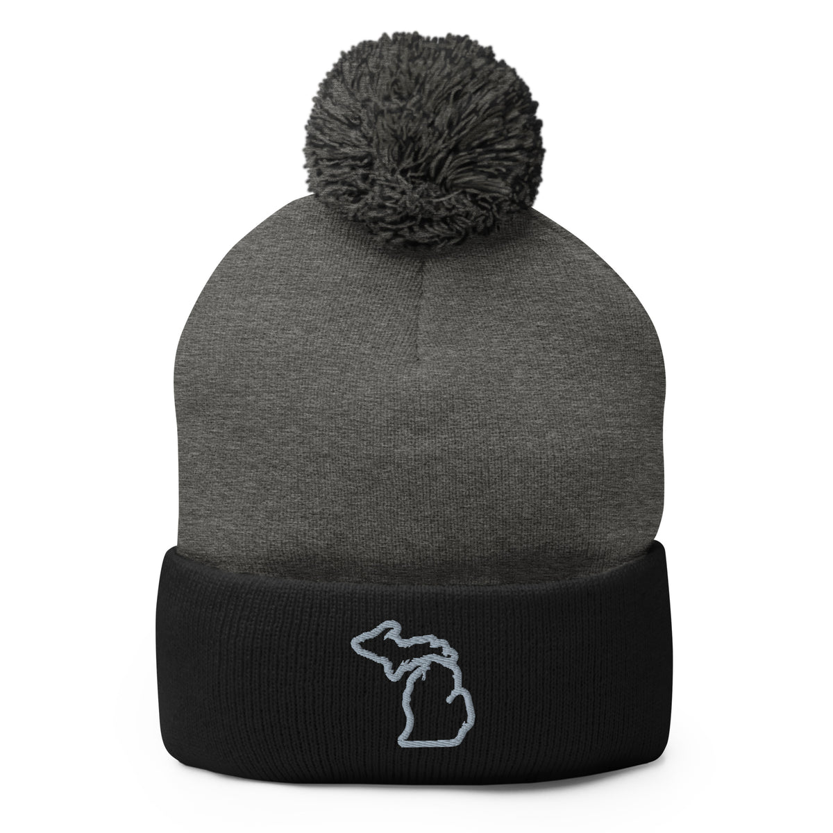 Michigan Outline Embroidered Pom-Pom Beanie - Black / Dark Heather Enjoy Michigan Default Title