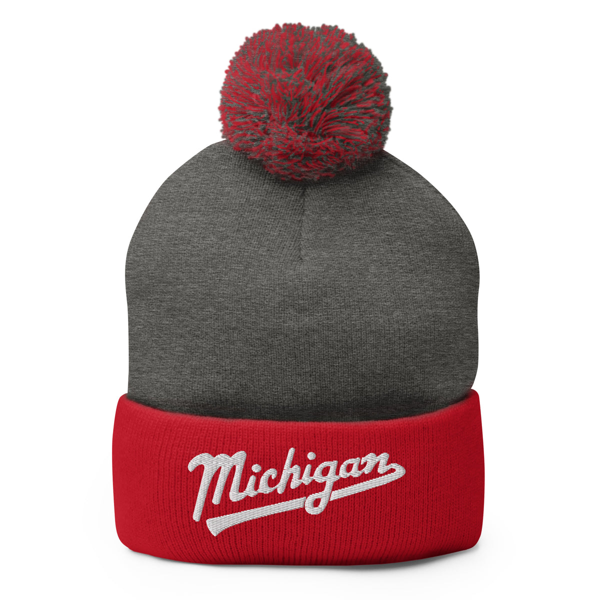 Michigan Script Embroidered Pom-Pom Beanie - Red / Dark Heather Enjoy Michigan Default Title