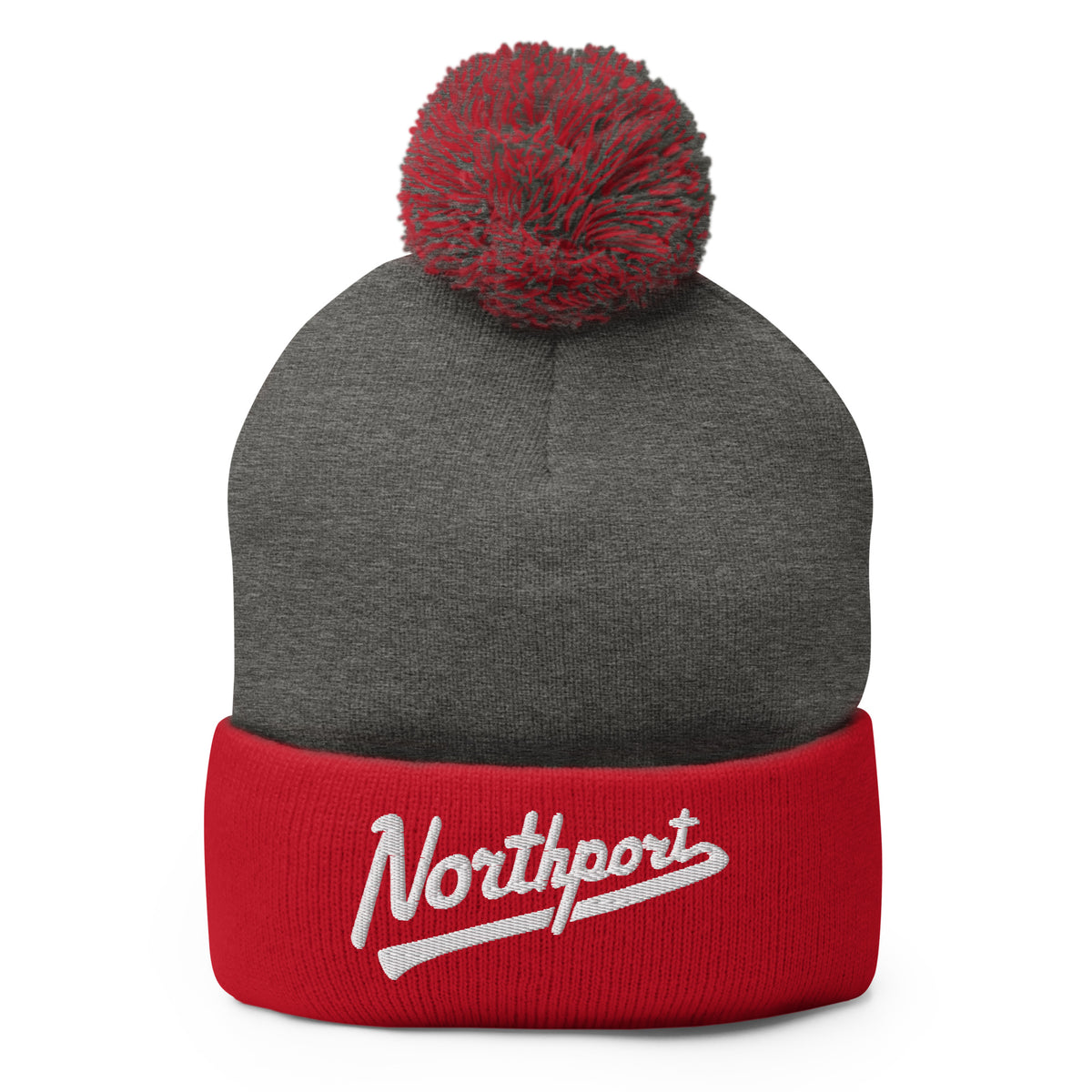 Northport Script Embroidered Pom-Pom Beanie - Red / Dark Heather Enjoy Michigan Default Title