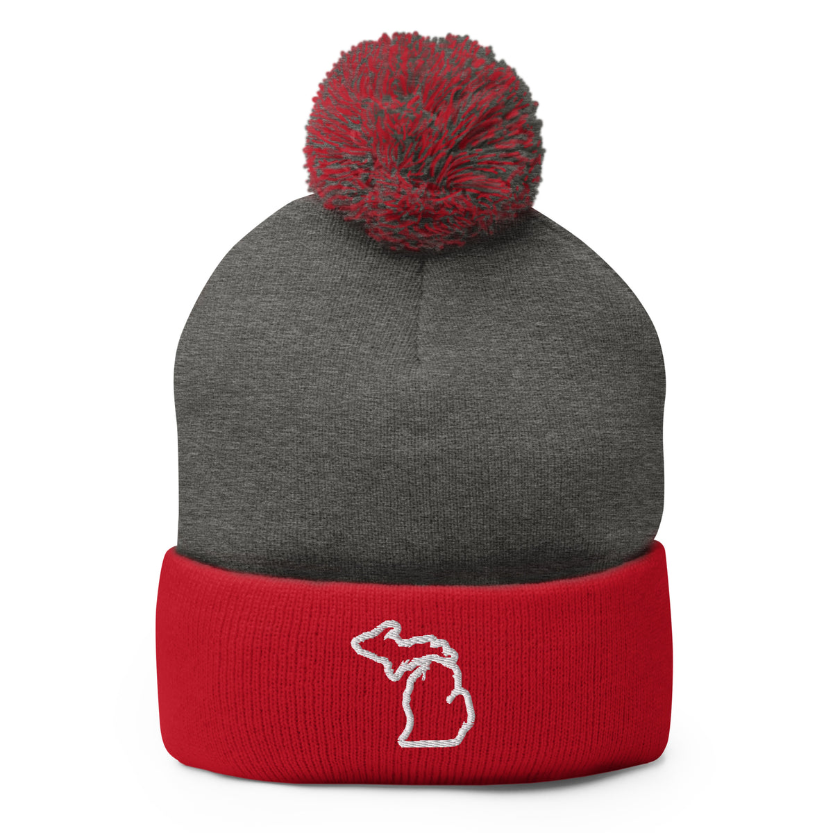 Michigan Outline Embroidered Pom-Pom Beanie - Red / Deep Heather Enjoy Michigan Default Title