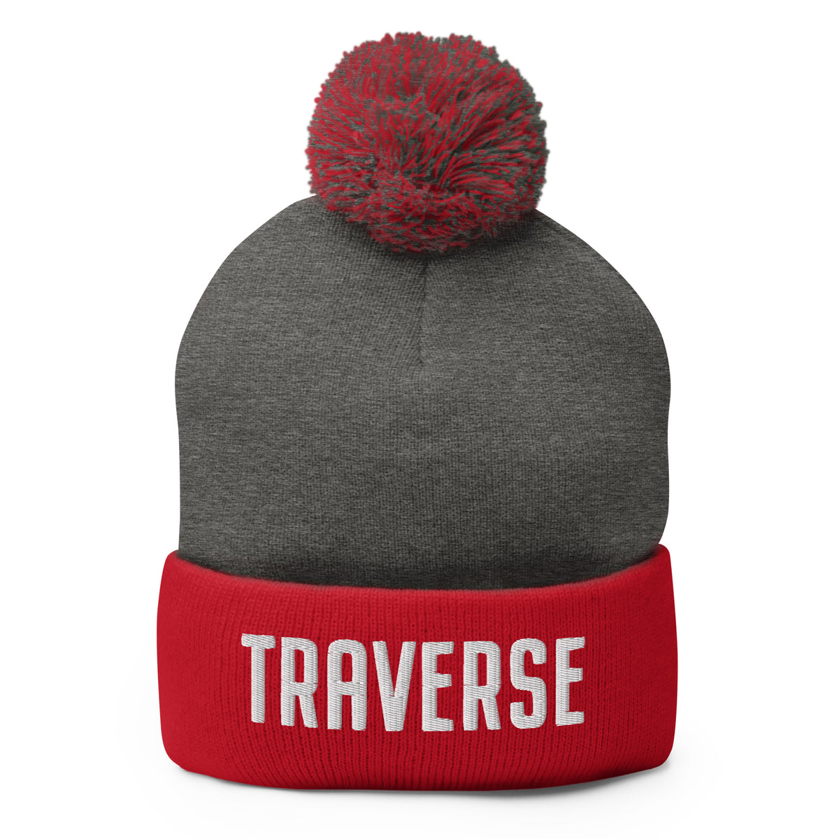 Traverse Embroidered Pom-Pom Beanie - Red / Dark Heather Enjoy Michigan Default Title