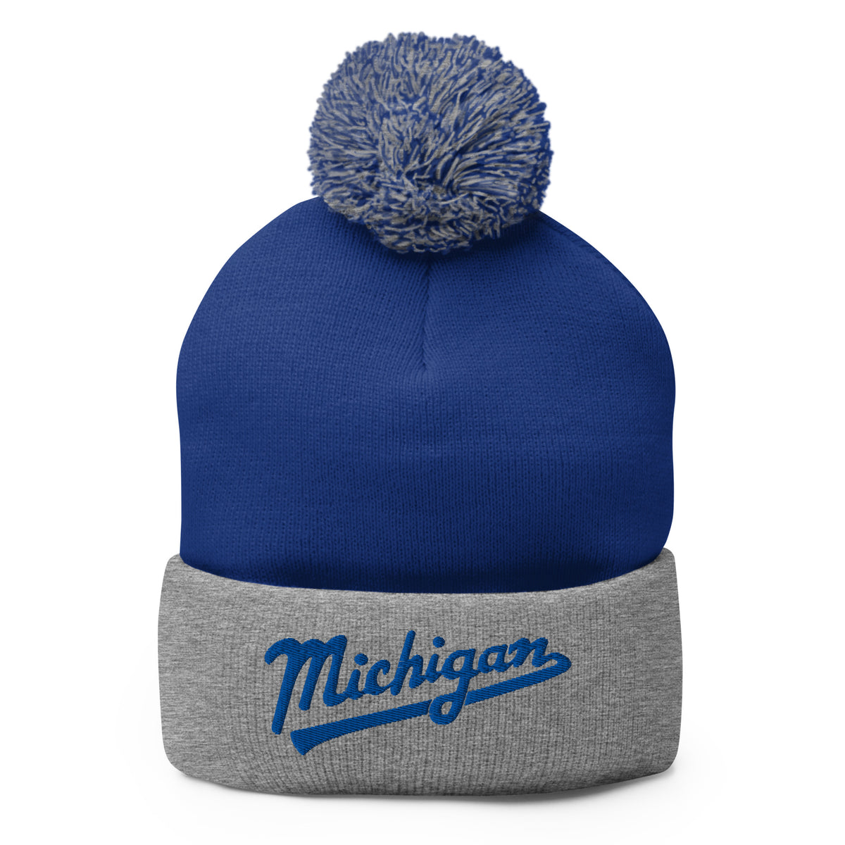 Michigan Script Embroidered Pom-Pom Beanie - Blue Gray Enjoy Michigan Default Title