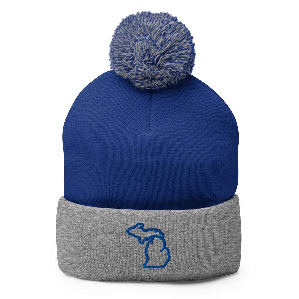 Michigan Outline Pom-Pom Beanie - Blue / Gray Enjoy Michigan Default Title
