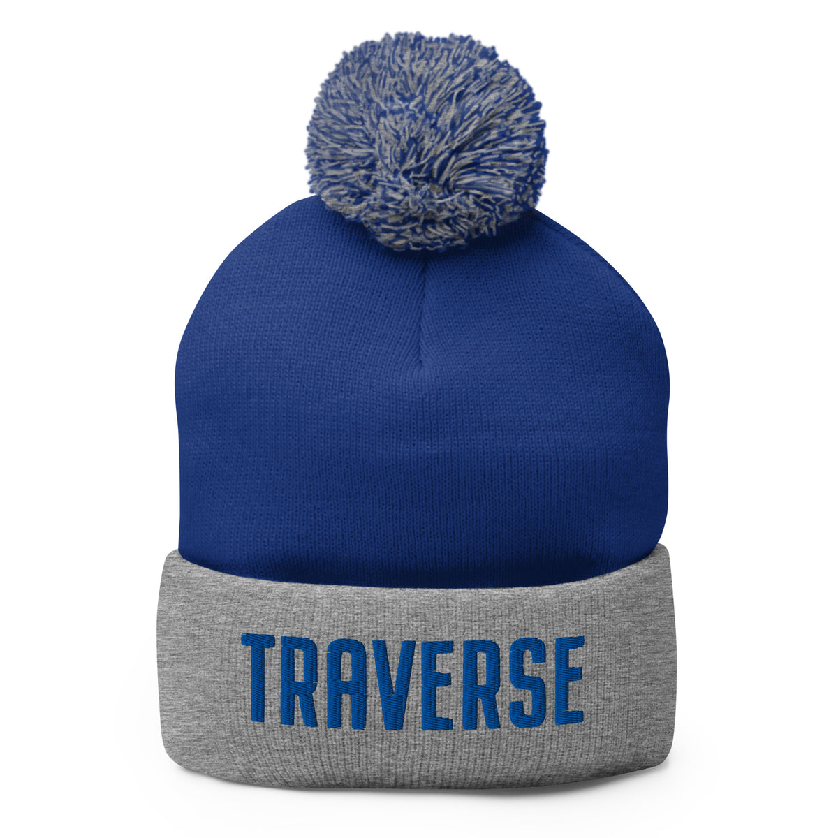Traverse Embroidered Pom-Pom Beanie - Blue / Gray Enjoy Michigan Default Title