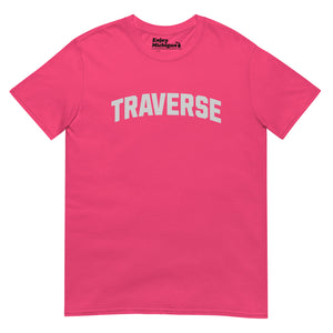 Traverse Women's Premium T-Shirt - Hot Pink / Light Gray Enjoy Michigan