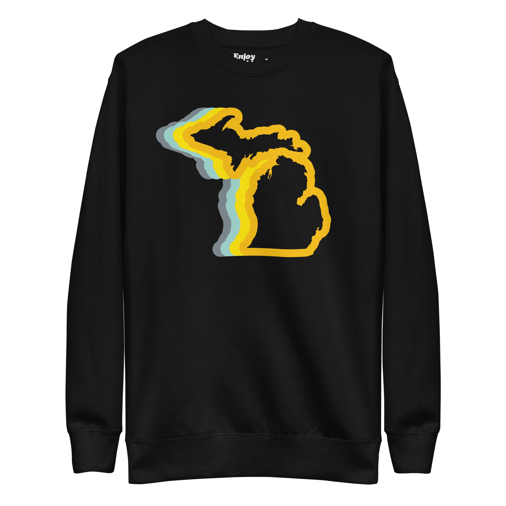 Michigan 70's Premium Sweatshirt  black with gold and blue color wave by Enjoy Michigan