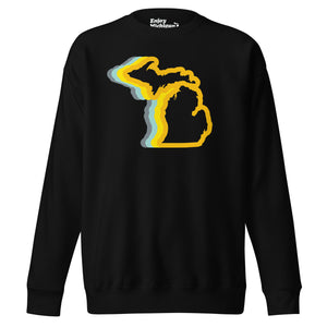 Michigan 70's Premium Sweatshirt  black with gold and blue color wave by Enjoy Michigan