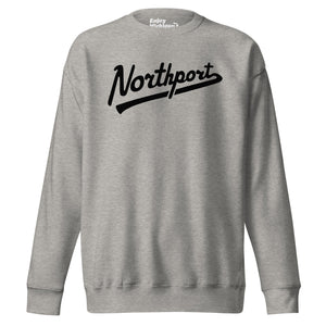 Northport Script premium sweatshirt shown in carbon gray with a black sport script style graphic printed on the front. By Enjoy Michigan