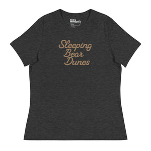 Sleeping Bear Dunes Women's Relaxed Premium T-Shirt - Dark Heather Gray / Sand Enjoy Michigan S