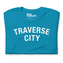 Load image into Gallery viewer, Traverse City Unisex T-shirt  Enjoy Michigan Aqua S 