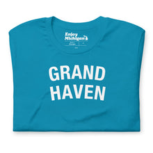 Load image into Gallery viewer, Grand Haven Unisex T-shirt  Enjoy Michigan Aqua S 