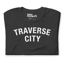 Load image into Gallery viewer, Traverse City Unisex T-shirt  Enjoy Michigan Dark Grey Heather S 