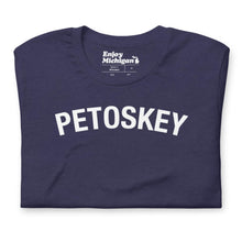 Load image into Gallery viewer, Petoskey Unisex T-shirt  Enjoy Michigan Heather Midnight Navy S 