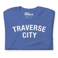 Load image into Gallery viewer, Traverse City Unisex T-shirt  Enjoy Michigan Heather True Royal S 