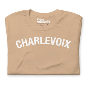 Charlevoix Unisex T-shirt  Enjoy Michigan Tan S 
