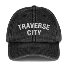 Load image into Gallery viewer, Traverse City Vintage Cotton Twill Cap  Enjoy Michigan Black  