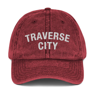 Traverse City Vintage Cotton Twill Cap  Enjoy Michigan Maroon  