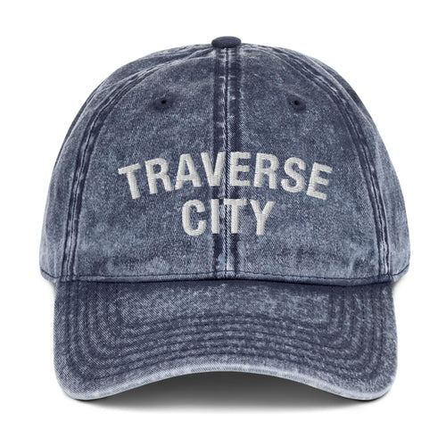 Traverse City Vintage Cotton Twill Cap  Enjoy Michigan Navy  