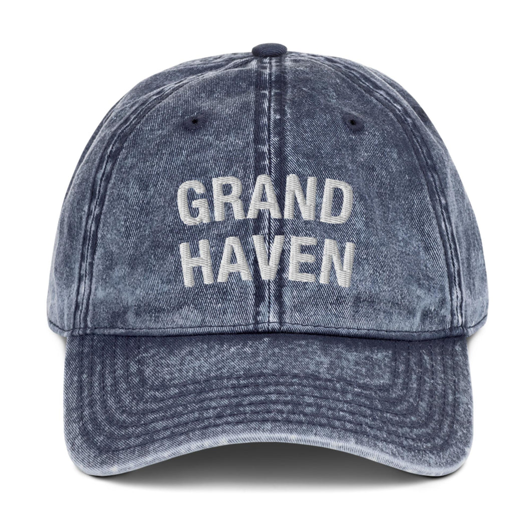 Grand Haven Vintage Cotton Twill Cap  Enjoy Michigan Navy  