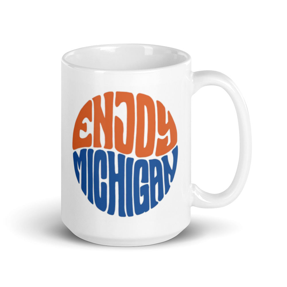 Enjoy Michigan 70's Retro Style 15 oz Orange and Blue Ceramic Mug  Enjoy Michigan Default Title  