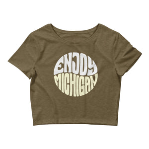 Enjoy Michigan Reto Women’s Crop Tee  Enjoy Michigan Heather Olive XS/SM 