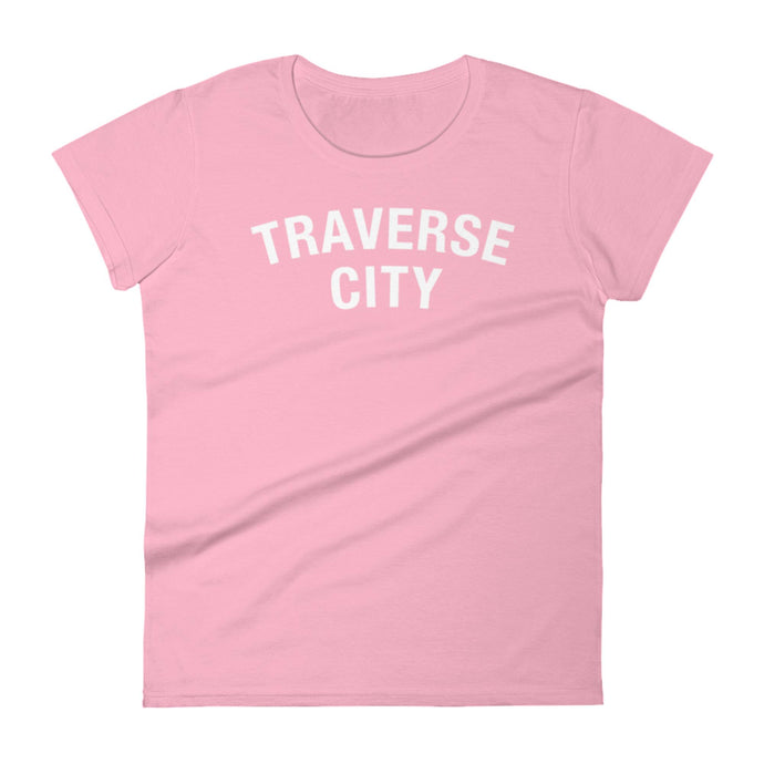 Traverse City Women's Short Sleeve Fashion Fit T-shirt  Enjoy Michigan Charity Pink S 