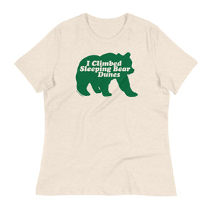 I Climbed Sleeping Bear Dunes Women's Heather Natural Relaxed T-Shirt  Enjoy Michigan S  