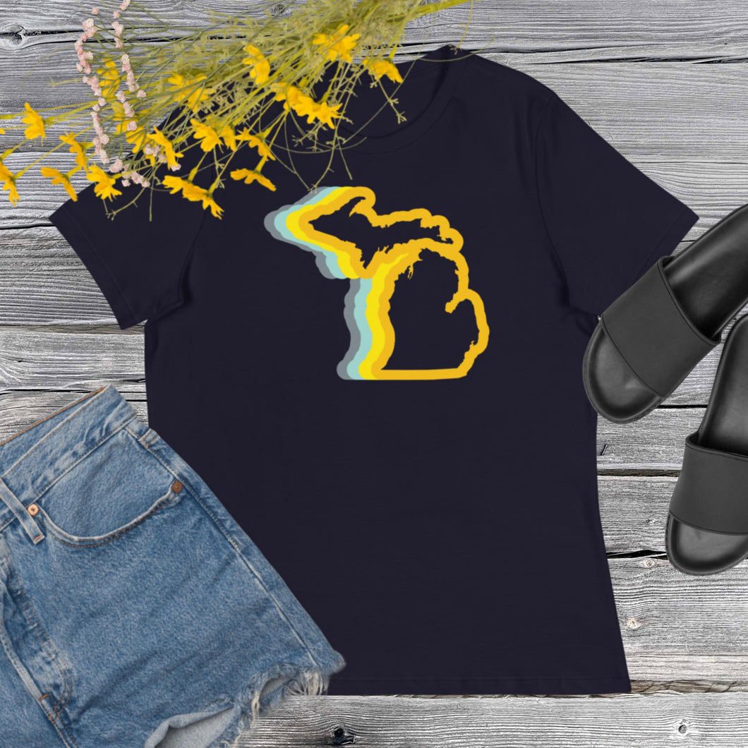 Michigan 70's Women's Relaxed T-Shirt  Enjoy Michigan Navy S 